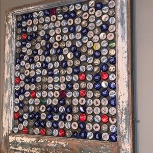 Beautiful rustic window with beer caps